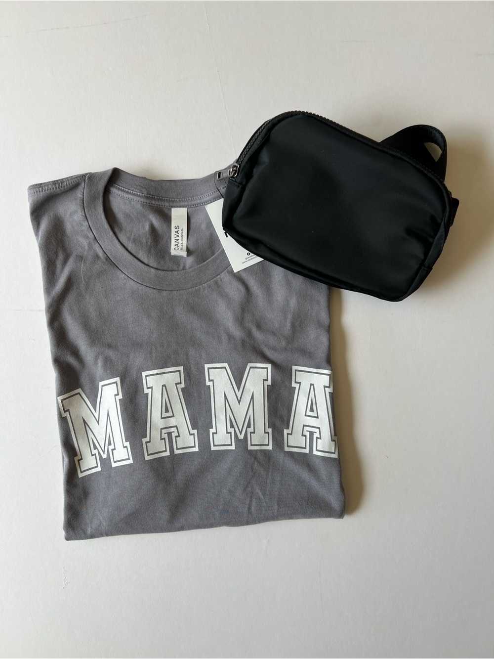 Gray MAMA T-shirt and Black Crossbody Bag Set Women’s Size Large Crewneck